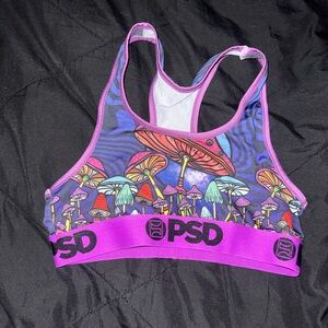 PSD Purple Psychedelic Mushroom Racerback Sports Bra with Pink Band